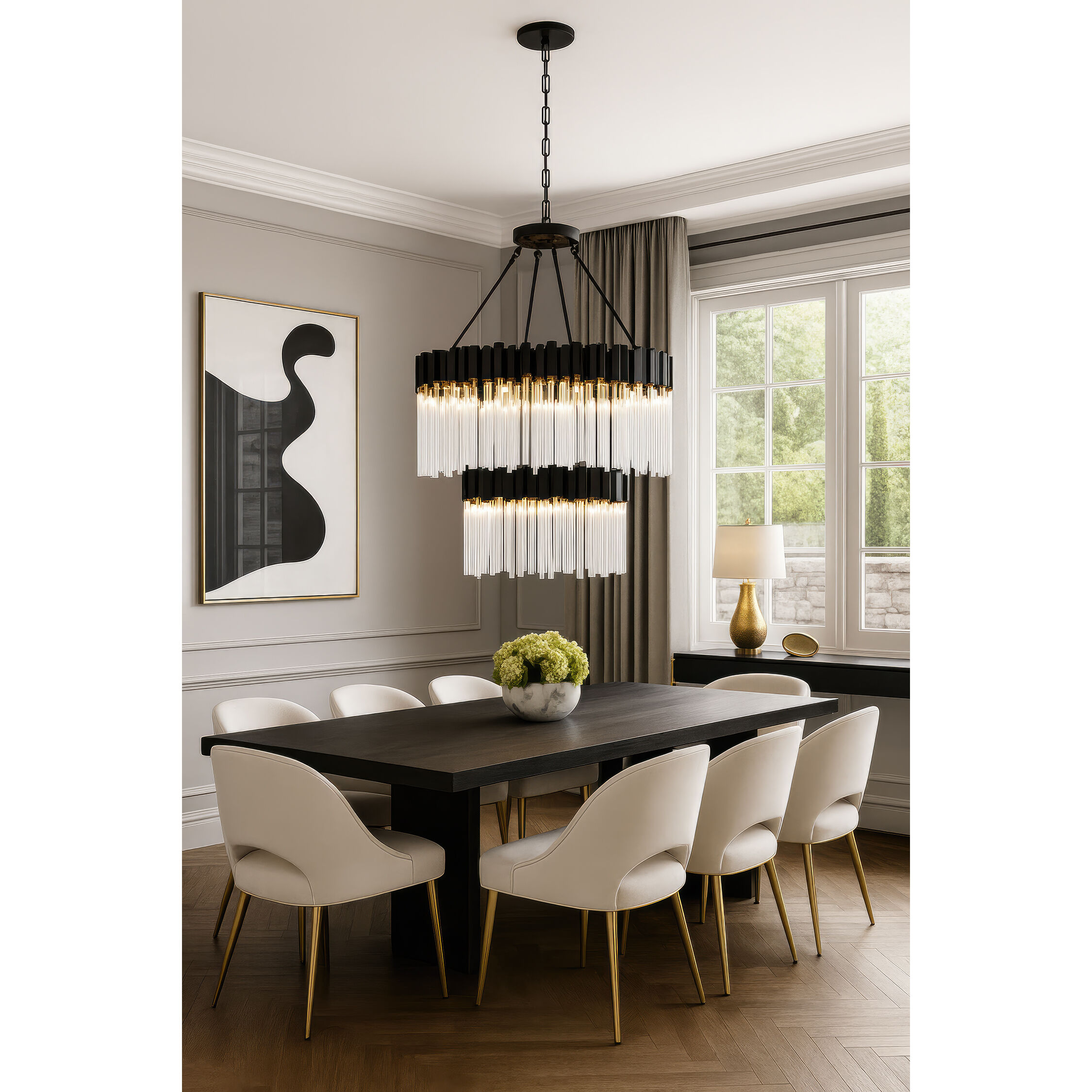 Matrix 14 Light 30 inch Matte Black and French Gold Chandelier Ceiling Light in Matte Black/French Gold