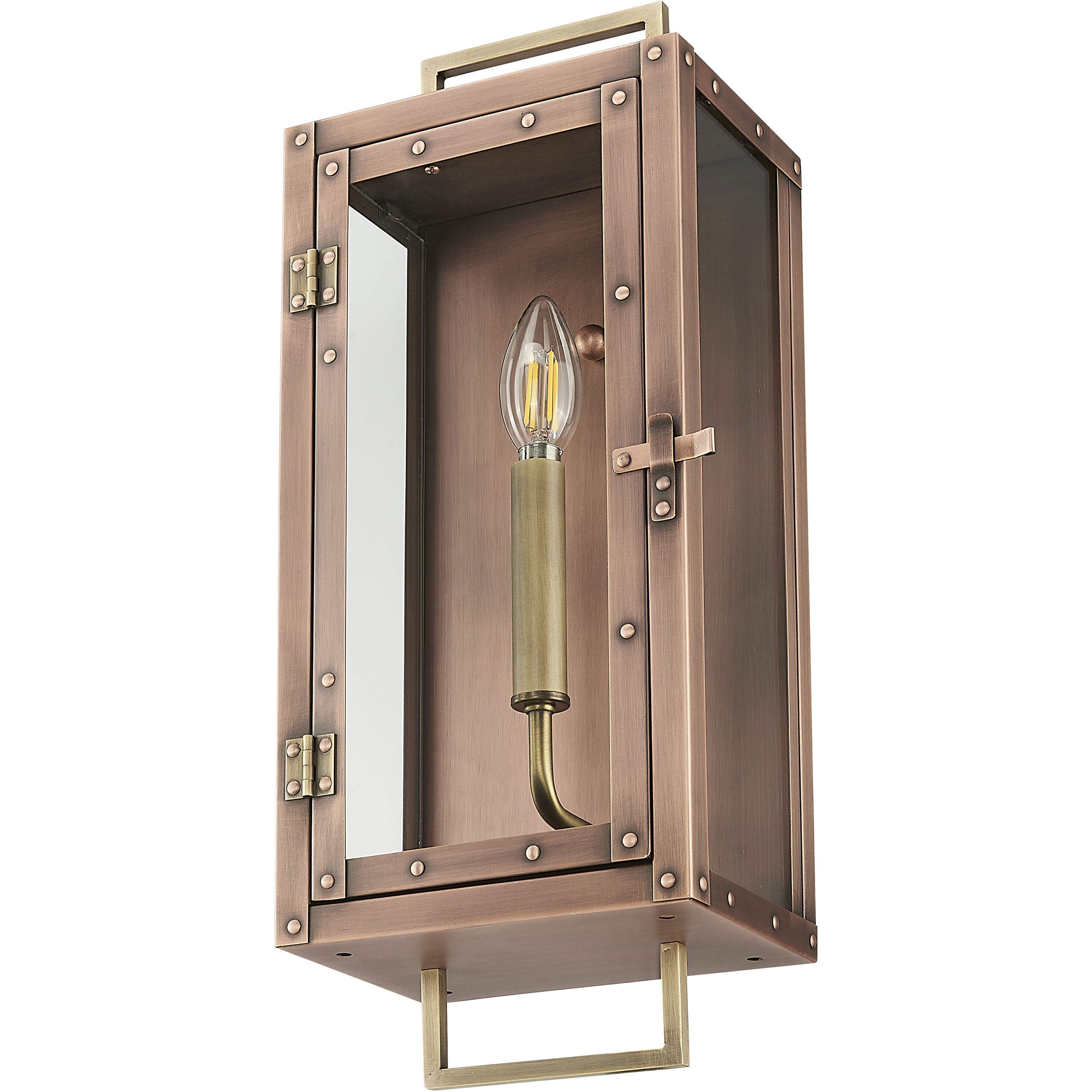 Spencer 1 Light 18 inch Antique Copper with Brass Accents Exterior Wall Mount