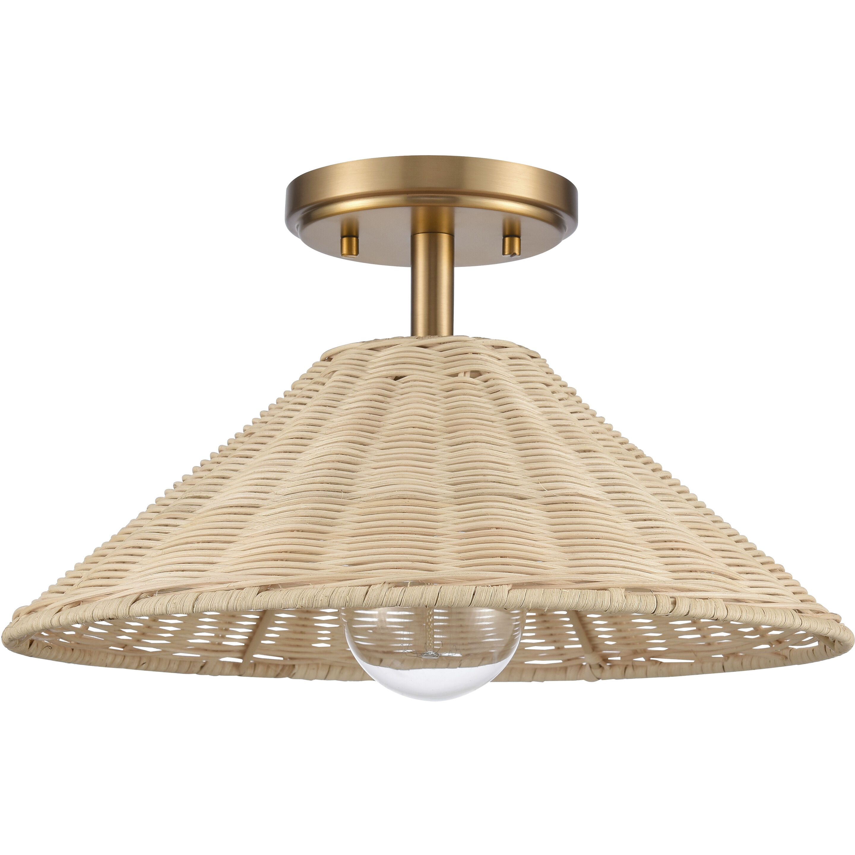 Rydell 1 Light 14 inch Brushed Gold with Natural Semi Flush Mount Ceiling Light