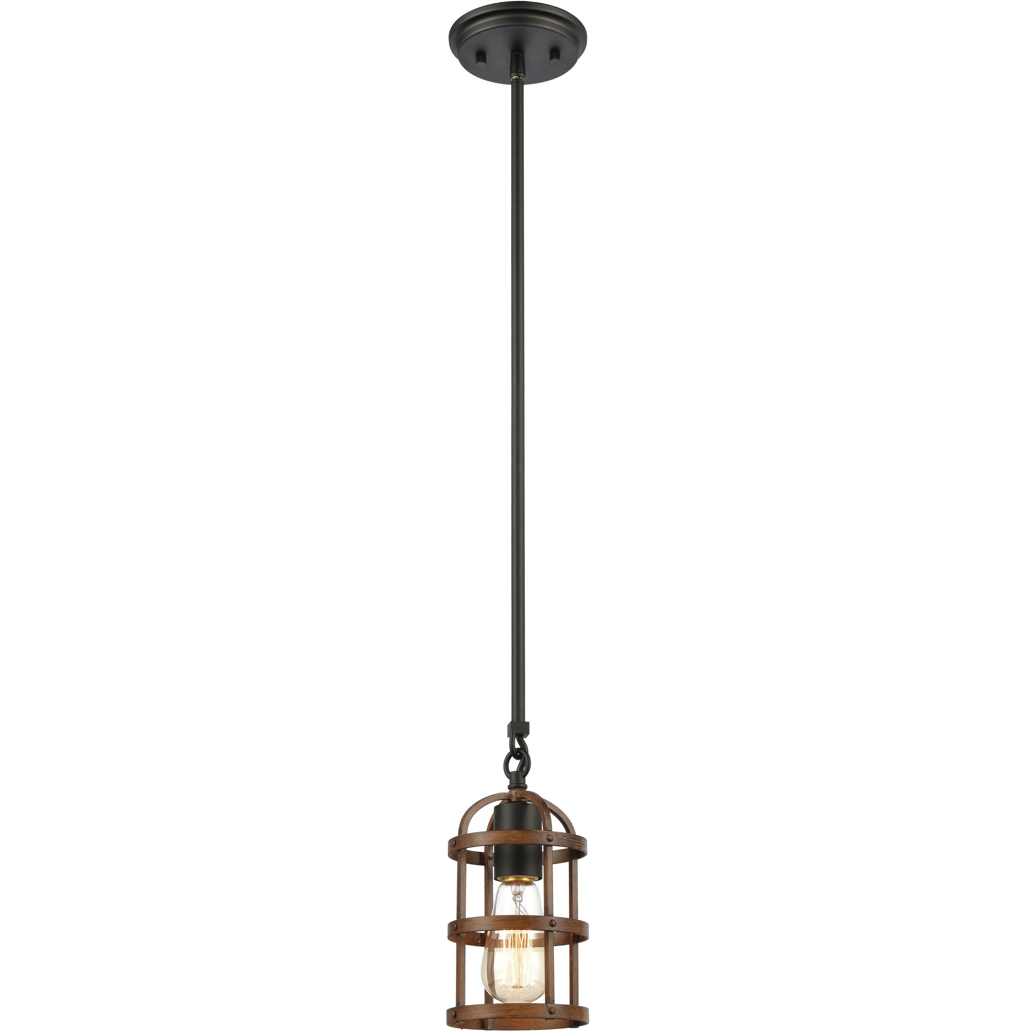 Millville 1 Light 5 inch Matte Black with Dark Oak Mini Pendant Ceiling Light