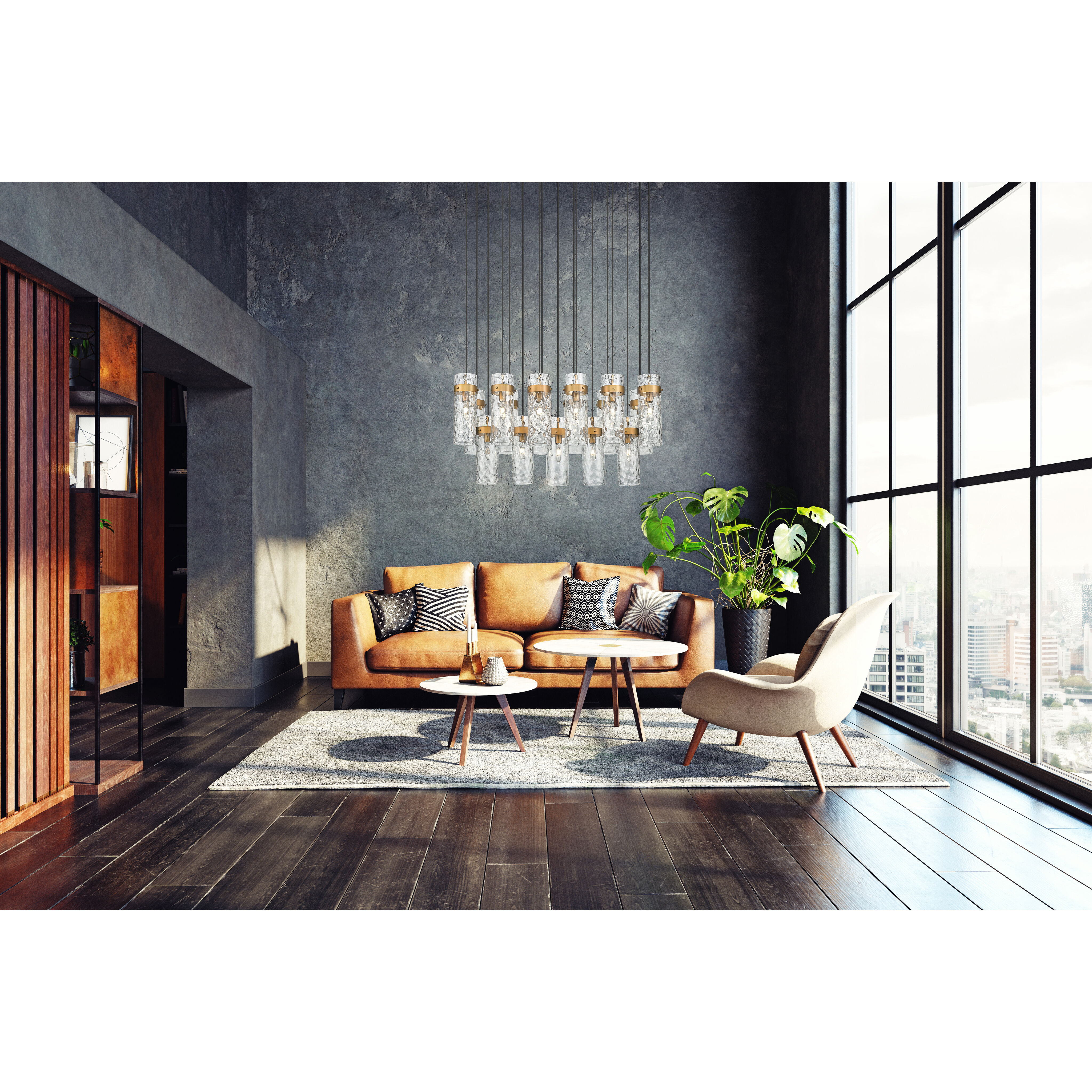 Fontaine Linear Chandelier Ceiling Light in Rubbed Brass