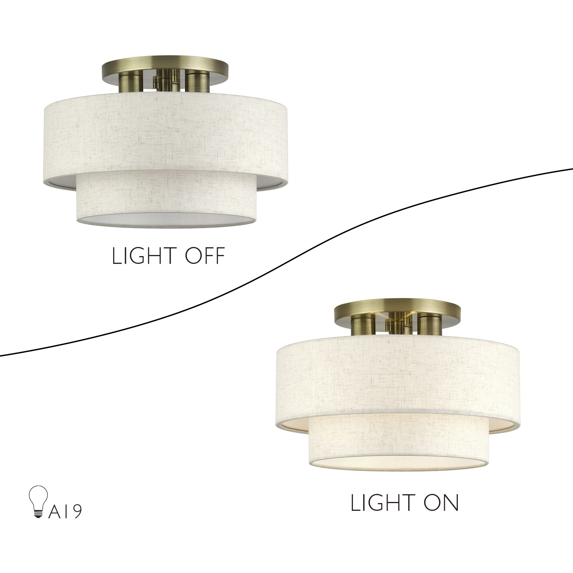 Manorwood 3 Light 15 inch Antique Brass Semi Flush Mount Ceiling Light, Large