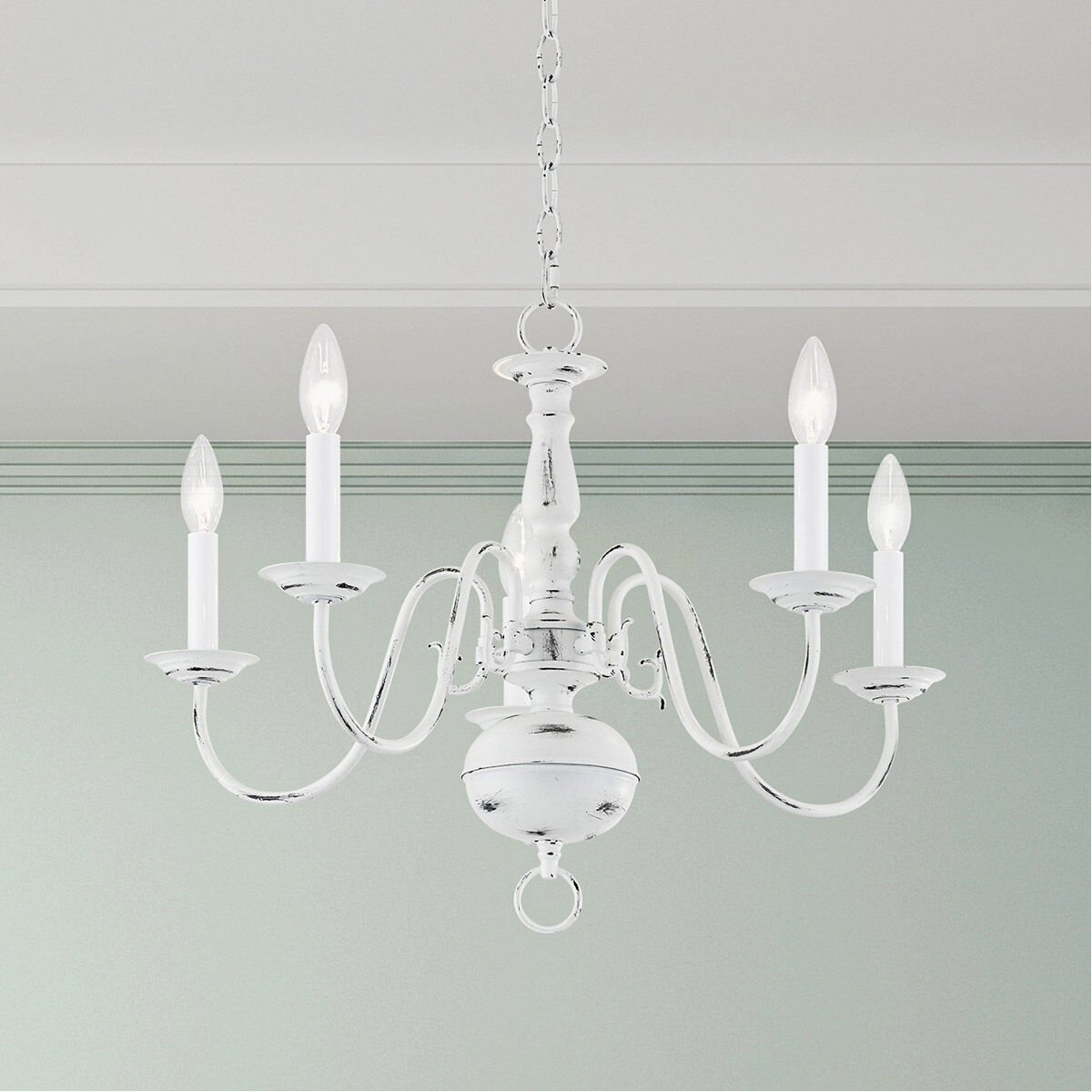 Williamsburgh 5 Light 24 inch Antique White Chandelier Ceiling Light