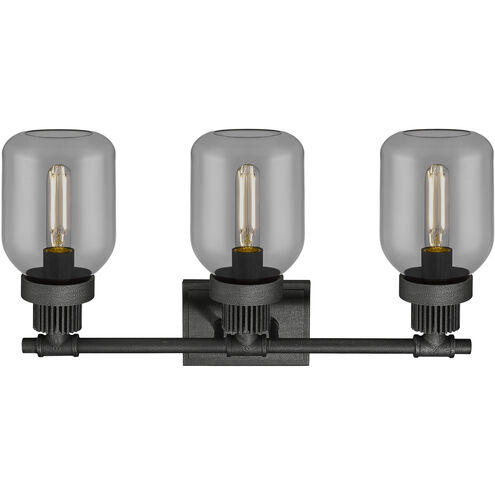 Somers 3 Light 24 inch Weathered Zinc Bath Vanity Light Wall Light in Plated Smoke Glass