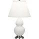 Small Double Gourd 22.75 inch 150 watt Matte Lily Glazed Ceramic with Antique Silver Accent Lamp Portable Light in Pearl Dupioni