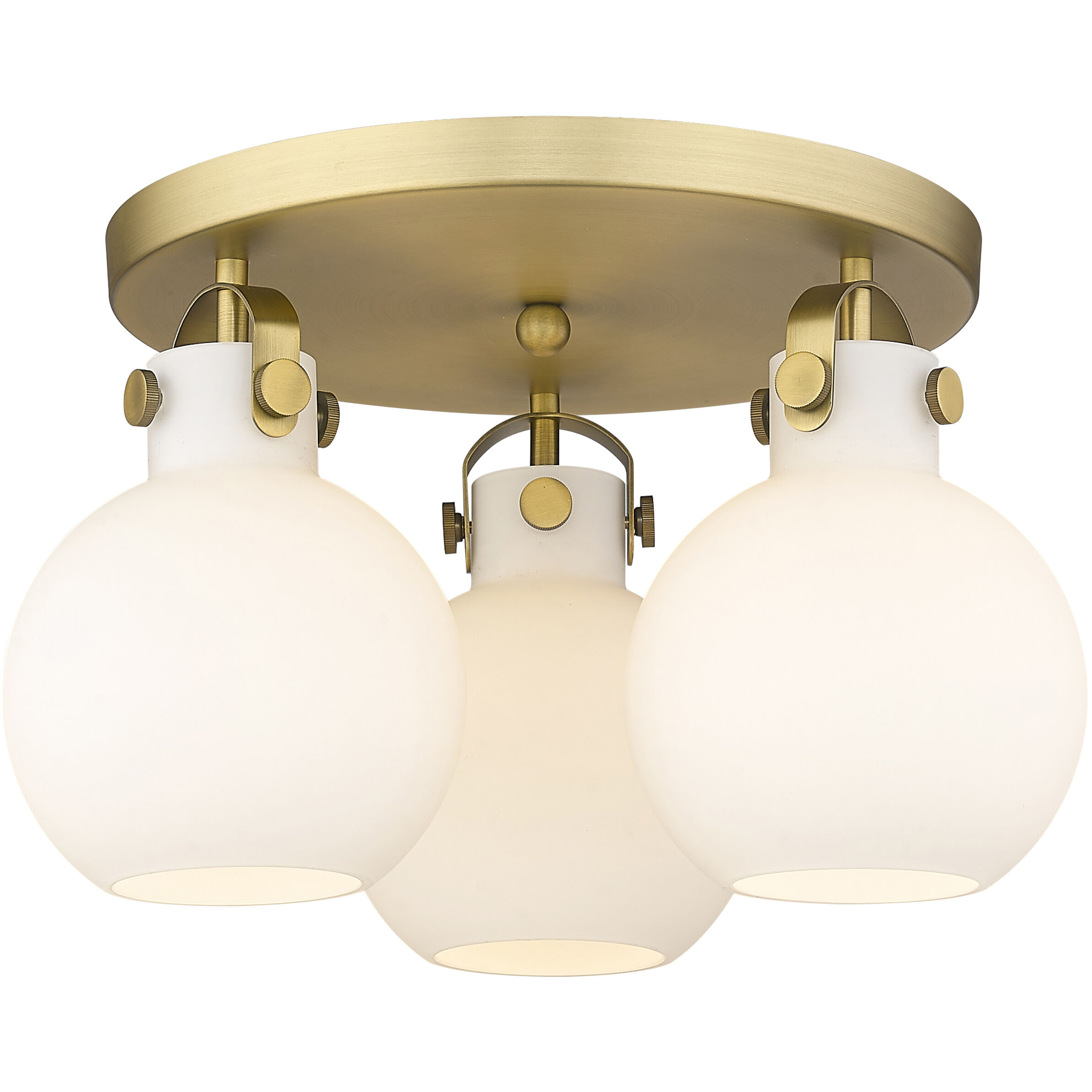 Newton Sphere 3 Light 19.63 inch Brushed Brass Flush Mount Ceiling Light in Matte White Glass