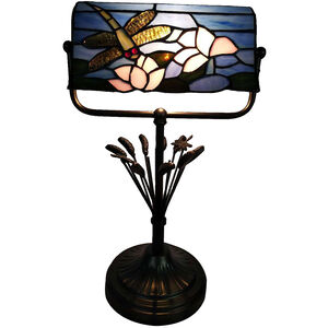 Dragonfly Bankers 17 inch 60.00 watt Antique Bronze Accent Lamp Portable Light