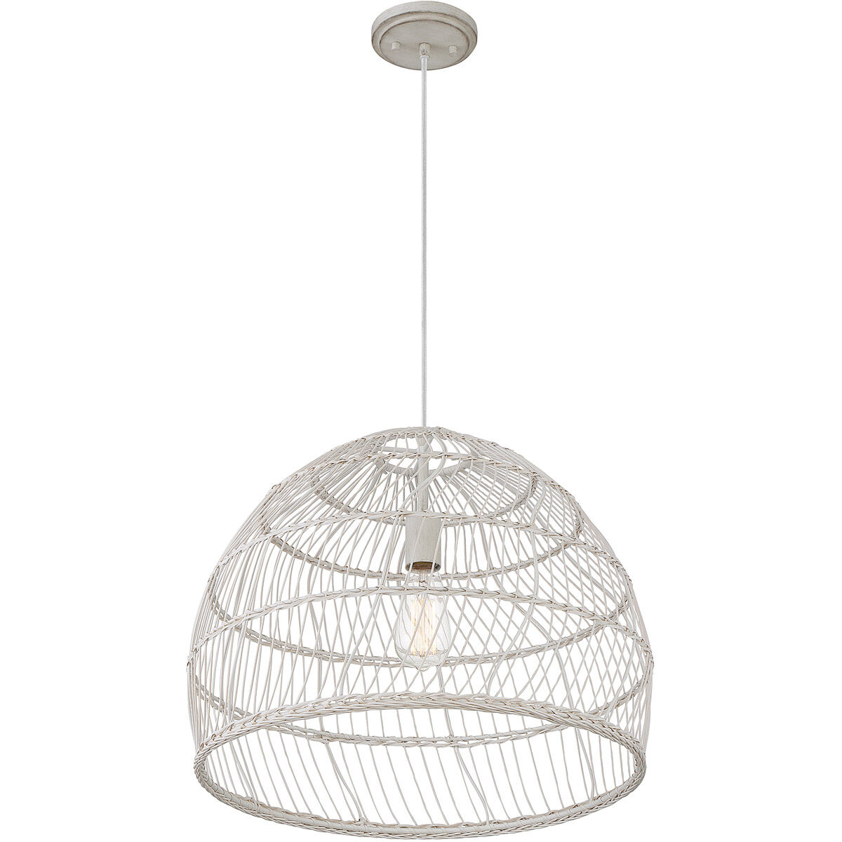 Bohemian 1 Light 20 inch White Rattan Pendant Ceiling Light
