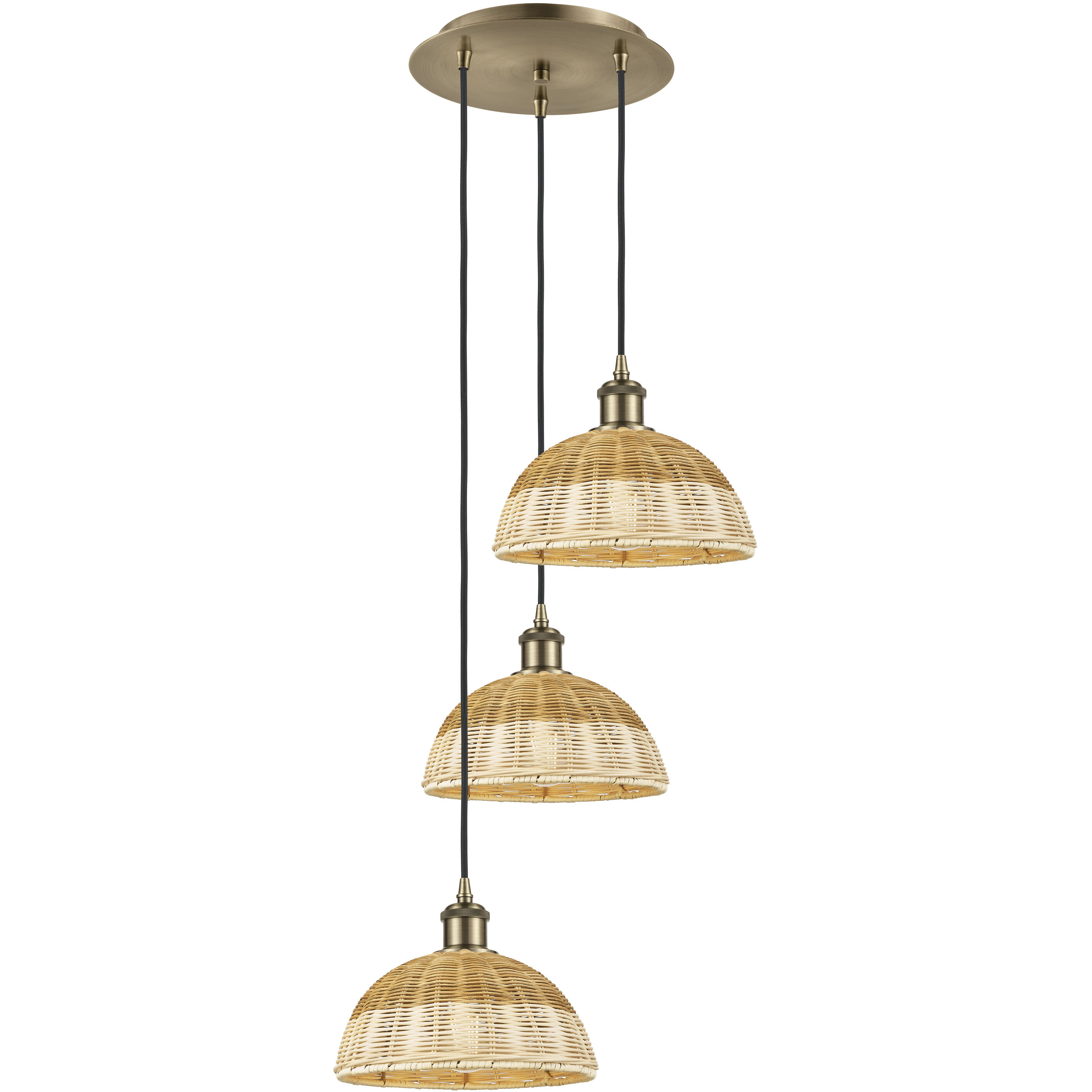 Ballston Bristol Natural II 3 Light 15.5 inch Antique Brass Multi Pendant Ceiling Light