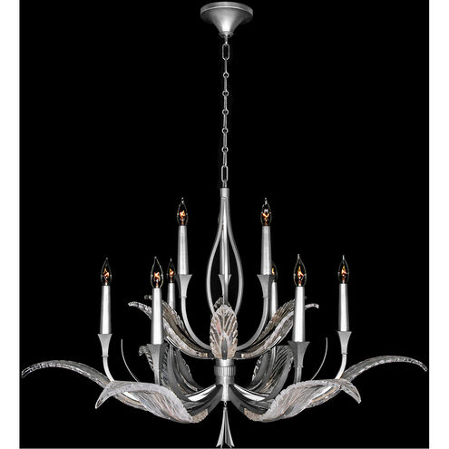 Plume 9 Light 45 inch Silver Chandelier Ceiling Light in Dichroic Feathers Studio Glass