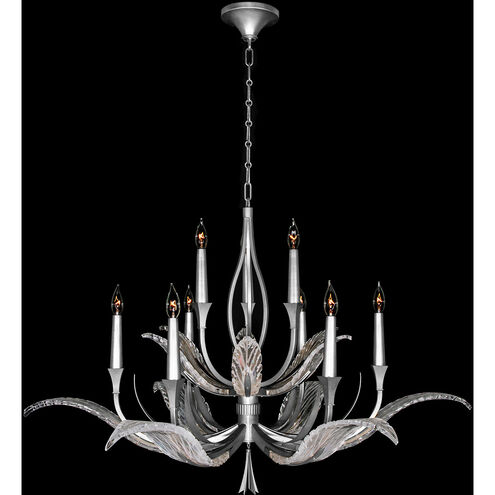 Plume 9 Light 45 inch Silver Chandelier Ceiling Light in Dichroic Feathers Studio Glass