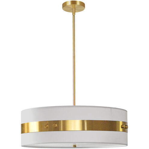 Willshire 4 Light 22 inch Aged Brass with White Pendant Ceiling Light
