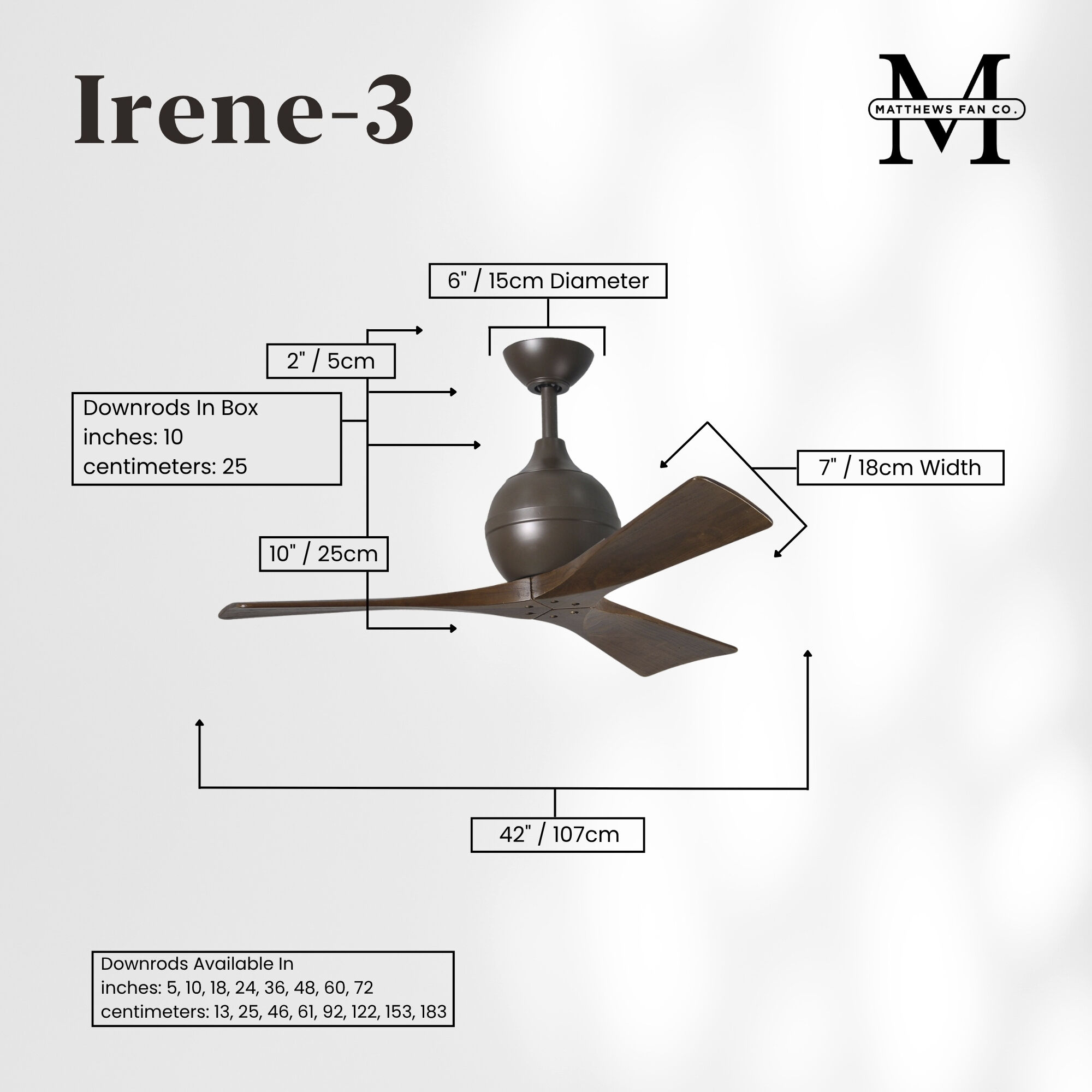 Atlas Irene-3 42 inch Textured Bronze with Walnut Tone Blades Paddle Fan, Paddle Fan