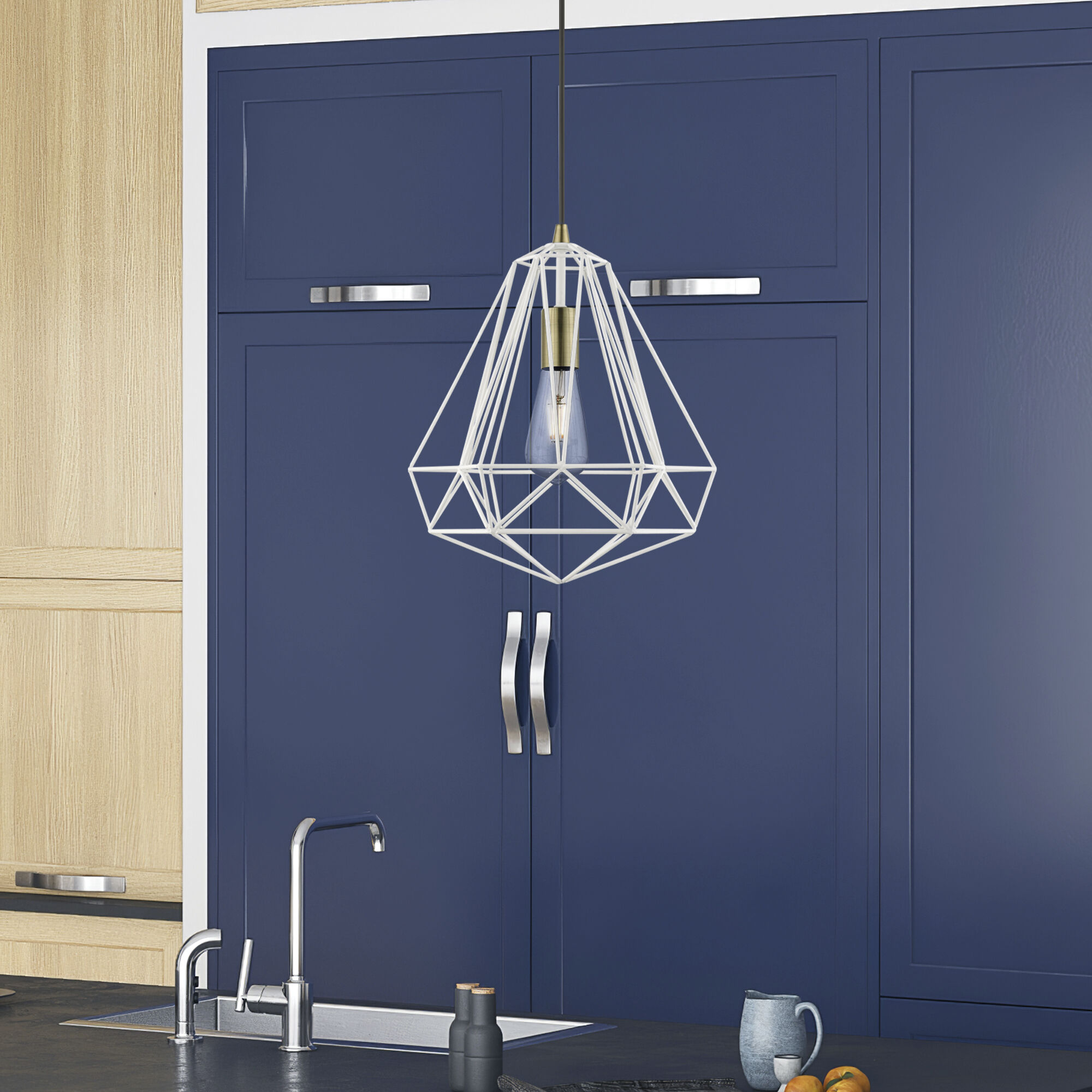 Knox 1 Light 12 inch Textured White with Antique Brass Accents Pendant Ceiling Light