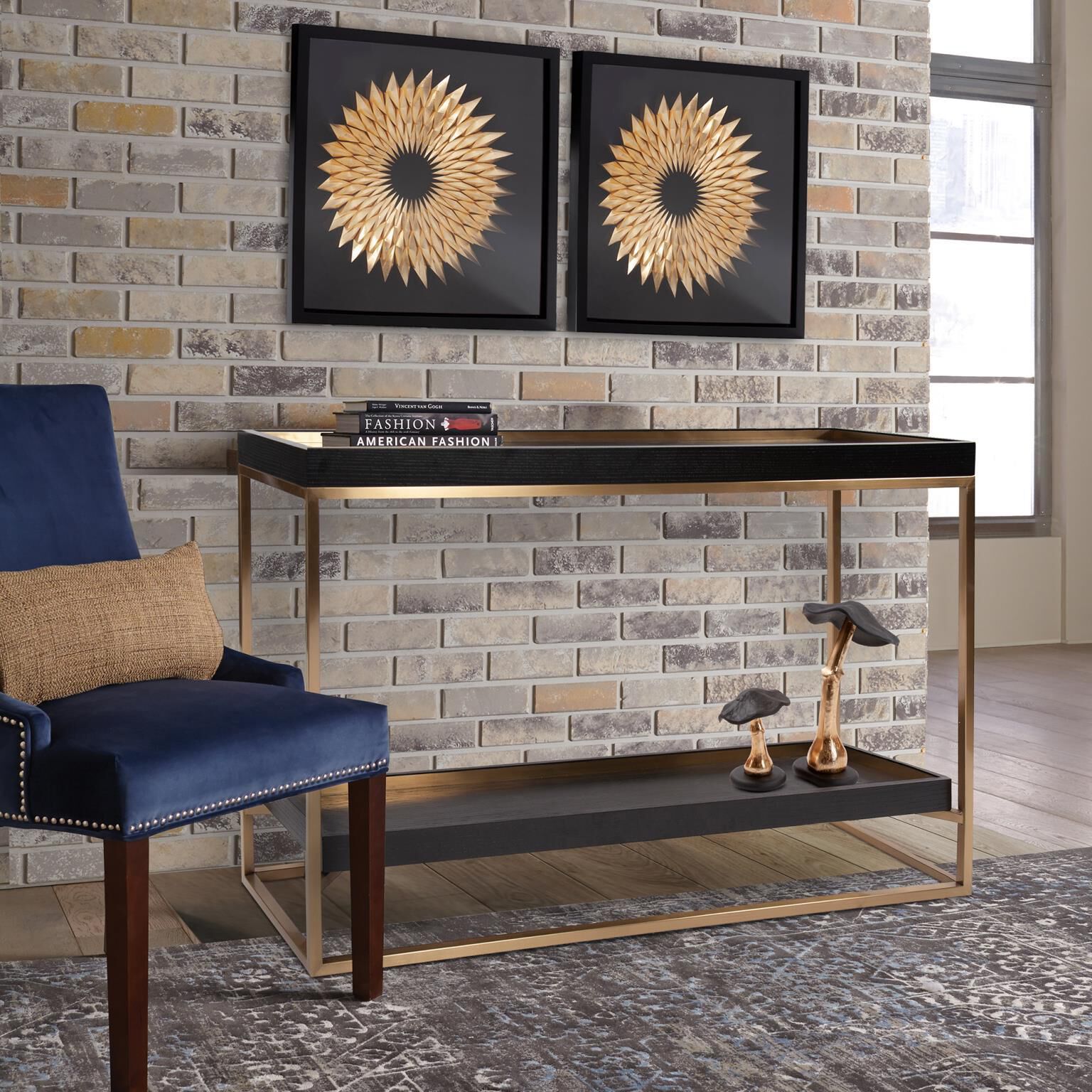 Vassio 50 inch Black/Gold Console Table