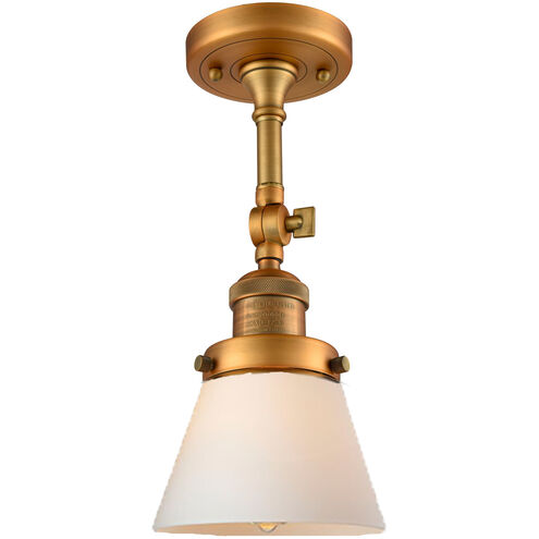 Franklin Restoration Small Cone LED 6 inch Brushed Brass Semi-Flush Mount Ceiling Light in Matte White Glass, Franklin Restoration