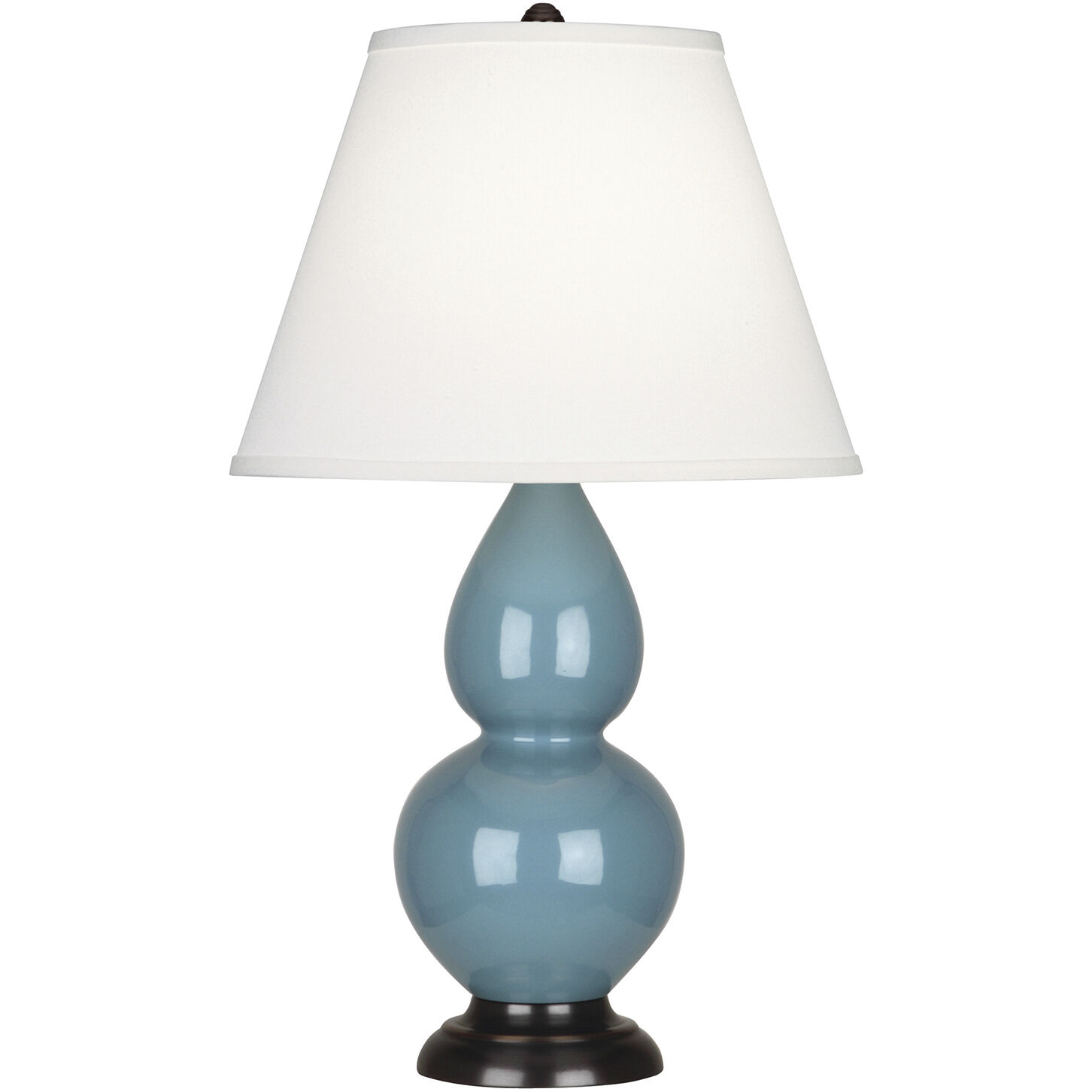 Small Double Gourd 22.75 inch 150 watt Steel Blue Glazed Ceramic with Deep Patina Bronze Accent Lamp Portable Light in Pearl Dupioni