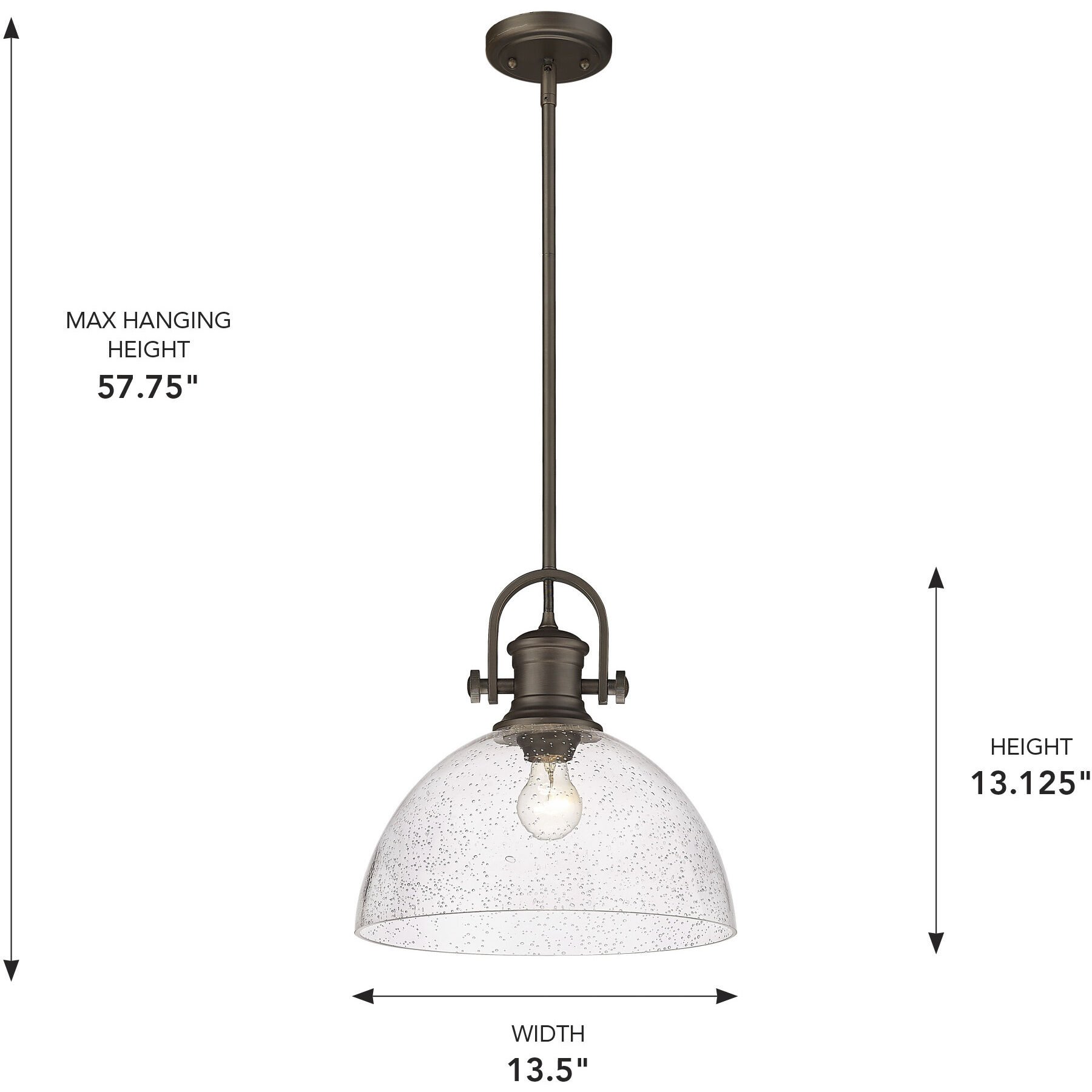 Yep Hines 1 Light 13.5 inch Rubbed Bronze Pendant Ceiling Light in Seeded Glass, Large