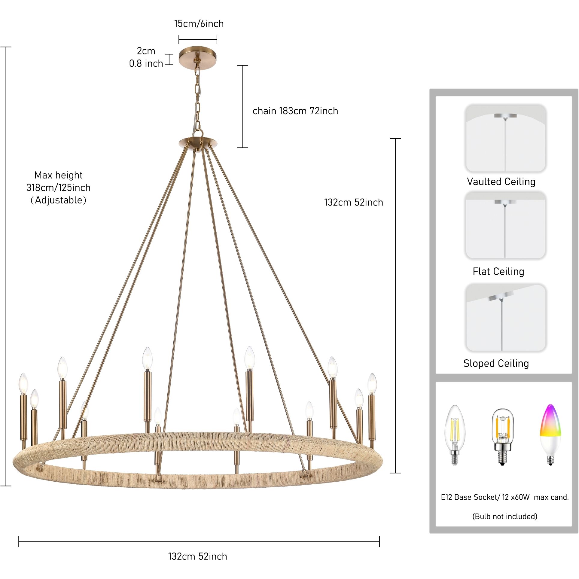 Cabana 12 Light 52 inch Lacquered Gold Chandelier Ceiling Light