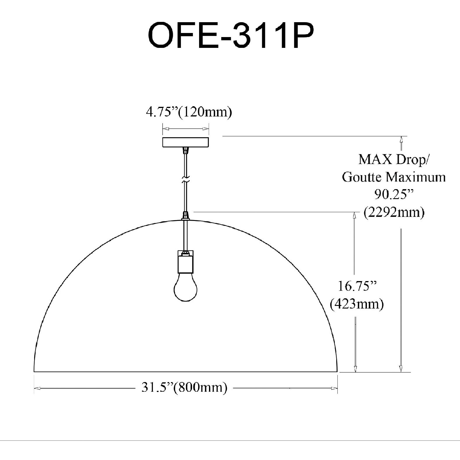Ofelia LED 31.5 inch Matte Black Pendant Ceiling Light in Matte Black/White, Dome