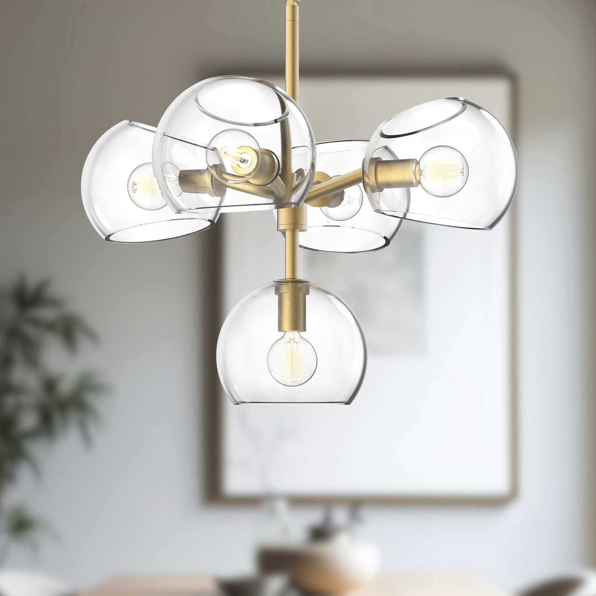 Alora Mood Willow 5 Light 18 inch Brushed Gold/Clear Glass Chandelier Ceiling Light