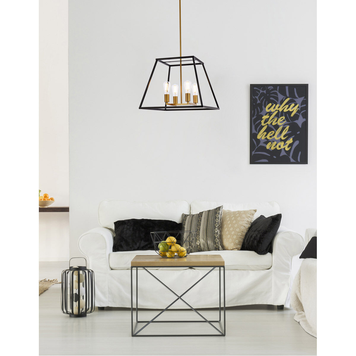Declan 4 Light 20 inch Black and Brass Pendant Ceiling Light