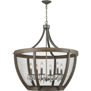 Renaissance Invention 6 Light 30 inch Aged Wood with Weathered Zinc and Clear Pendant Ceiling Light