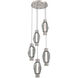 Gem Mandrel LED Metallic Beige Silver Multi Pendant Chandelier Ceiling Light in 3000K LED, Smoke Blown Glass