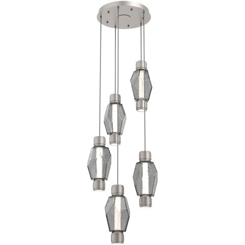 Gem Mandrel LED Metallic Beige Silver Multi Pendant Chandelier Ceiling Light in 3000K LED, Smoke Blown Glass