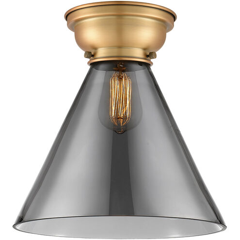 Aditi X-Large Cone 1 Light 12 inch Brushed Brass Flush Mount Ceiling Light in Plated Smoke Glass, Aditi
