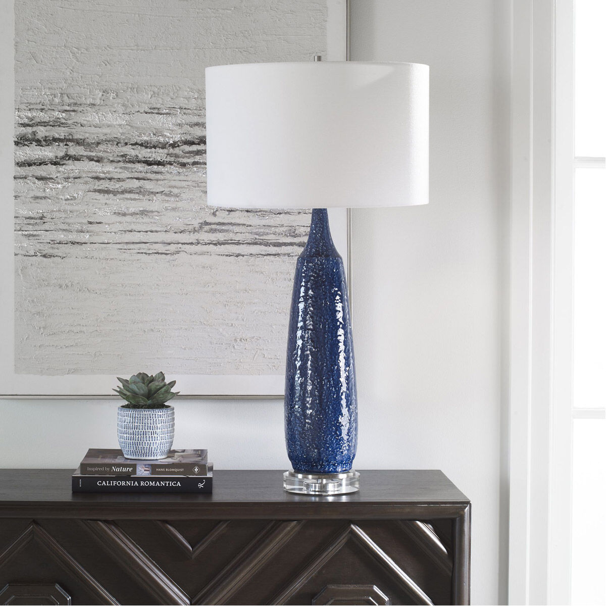 Newport 36 inch 150.00 watt Cobalt Blue Glaze and Brushed Nickel Table Lamp Portable Light