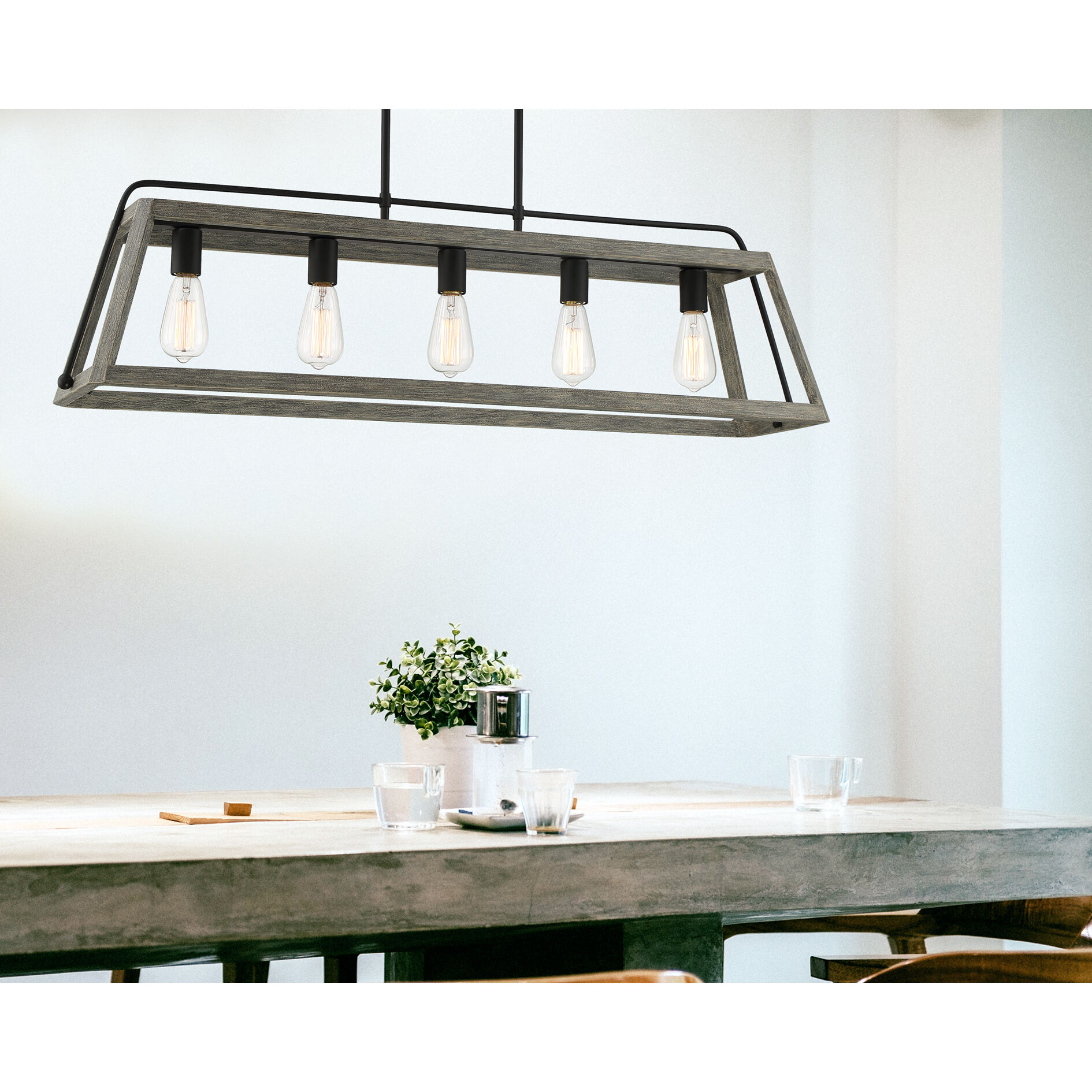 Hasting 5 Light 42 inch Noblewood with Iron Linear Chandelier Ceiling Light