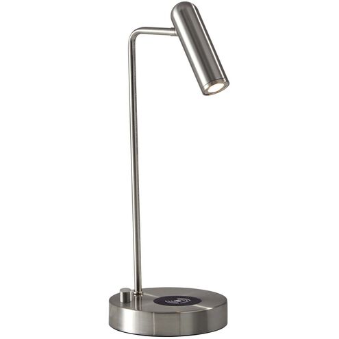 Kaye 17 inch 5.00 watt Brushed Steel Desk Lamp Portable Light, with AdessoCharge Wireless Charging Pad and USB Port