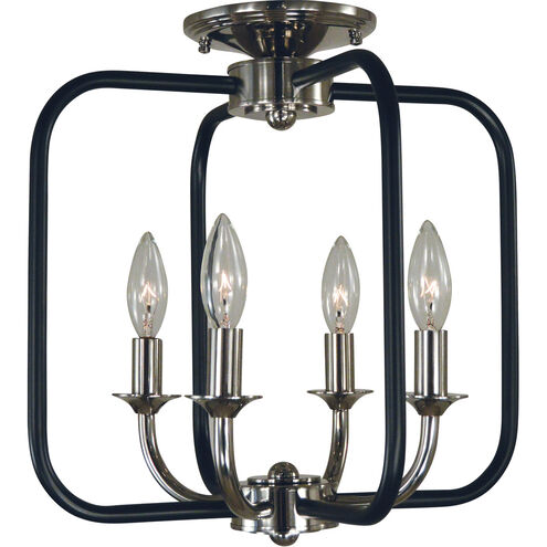 Boulevard 4 Light 14 inch Antique Brass with Matte Black Accents Semi-Flush Mount Ceiling Light