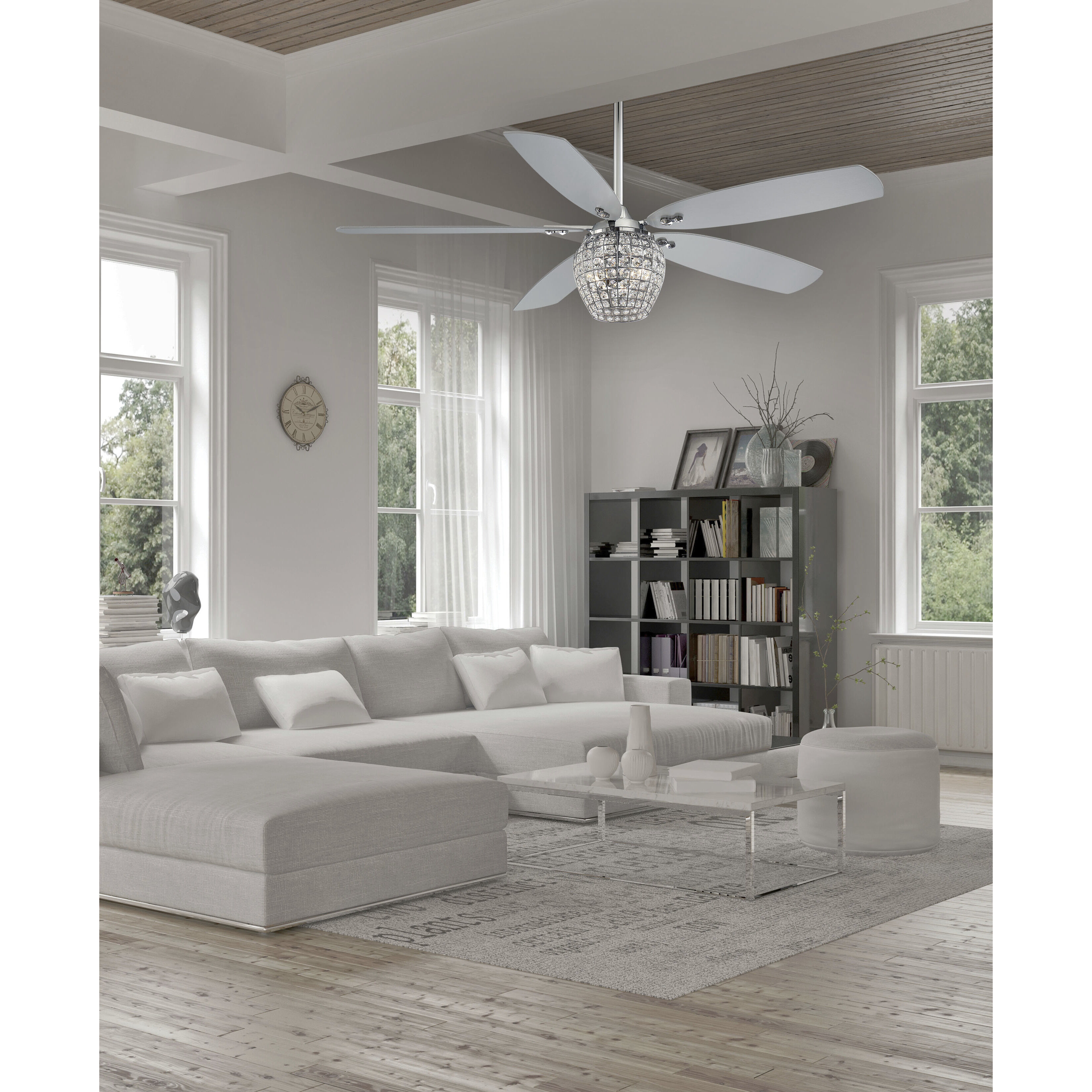 Bling 56 inch Chrome with Silver Blades Ceiling Fan