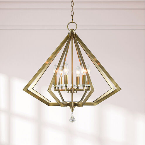 Diamond 6 Light 25 inch Antique Brass Chandelier Ceiling Light