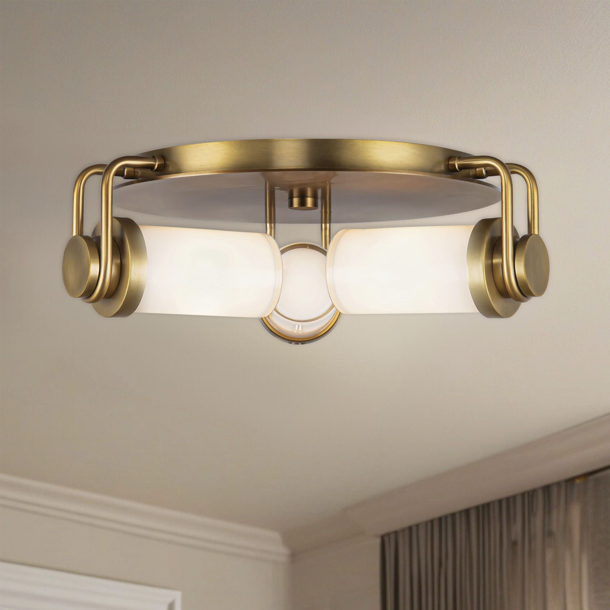 Wynwood 3 Light 16.63 inch Vintage Brass/Glossy Opal Flush Mount Ceiling Light