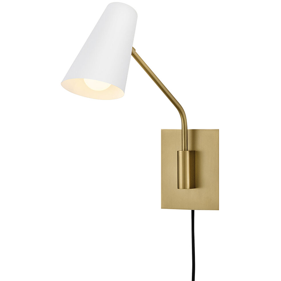 Bray Wall Mount Wall Light in Lacquered Brass with Chalk White
