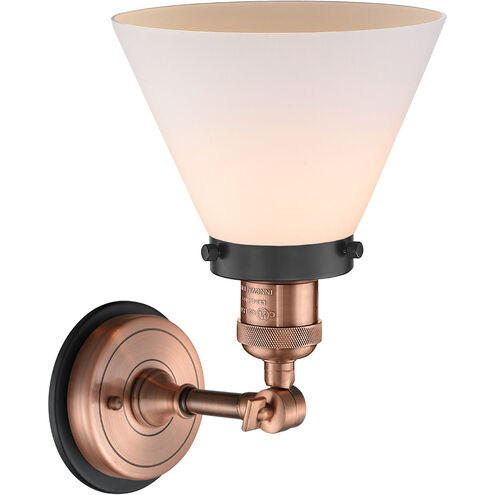 Franklin Restoration Large Cone 1 Light 8 inch Antique Copper Sconce Wall Light in Matte White Glass