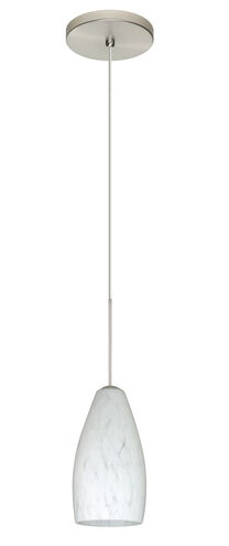 Karli 1 Light Satin Nickel Pendant Ceiling Light in Carrera Glass, Halogen