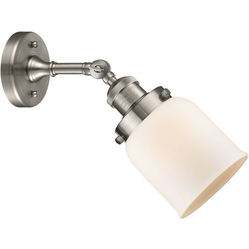 Franklin Restoration Small Bell 1 Light 5 inch Brushed Satin Nickel Sconce Wall Light in Matte White Glass, Franklin Restoration
