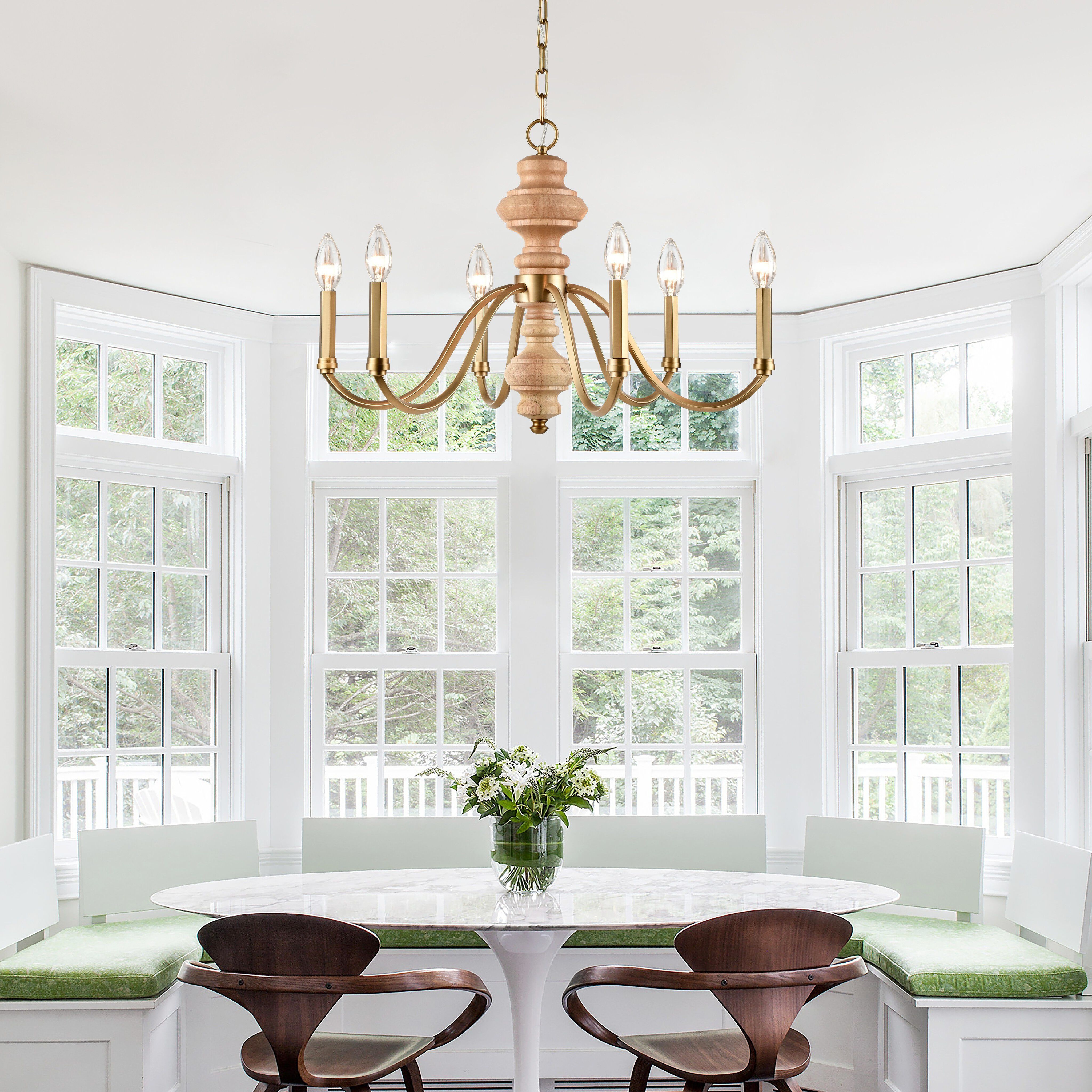 French Country 6 Light 27 inch Natural Brass Chandelier Ceiling Light, Converts to Semi Flush