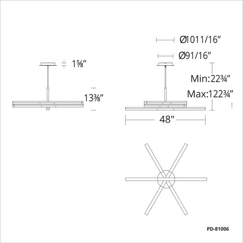 Minx LED 48 inch Aged Brass Mini Pendant Ceiling Light in 3