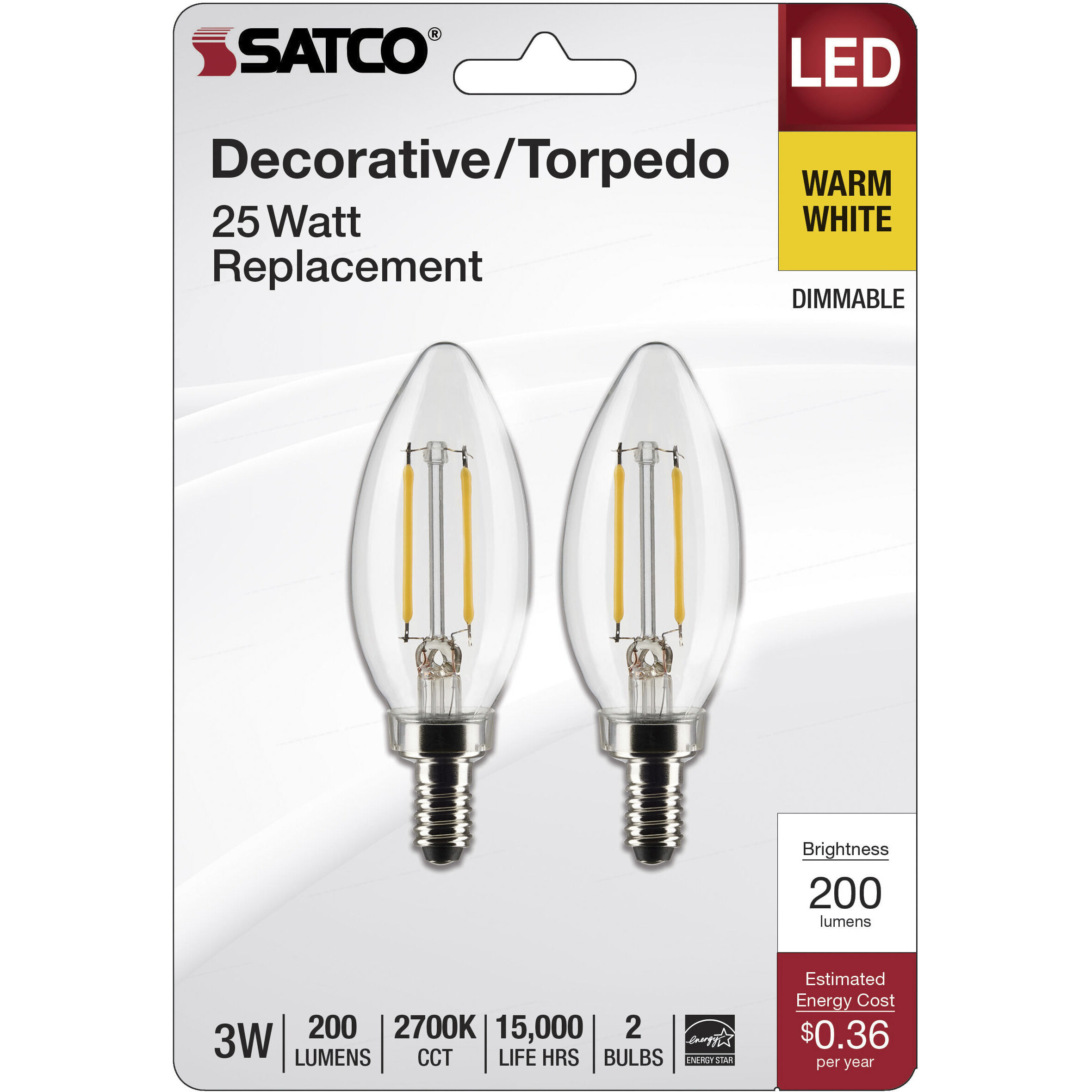 Lumos LED Candelabra 3 watt 120 2700K LED Filament, LED Filament