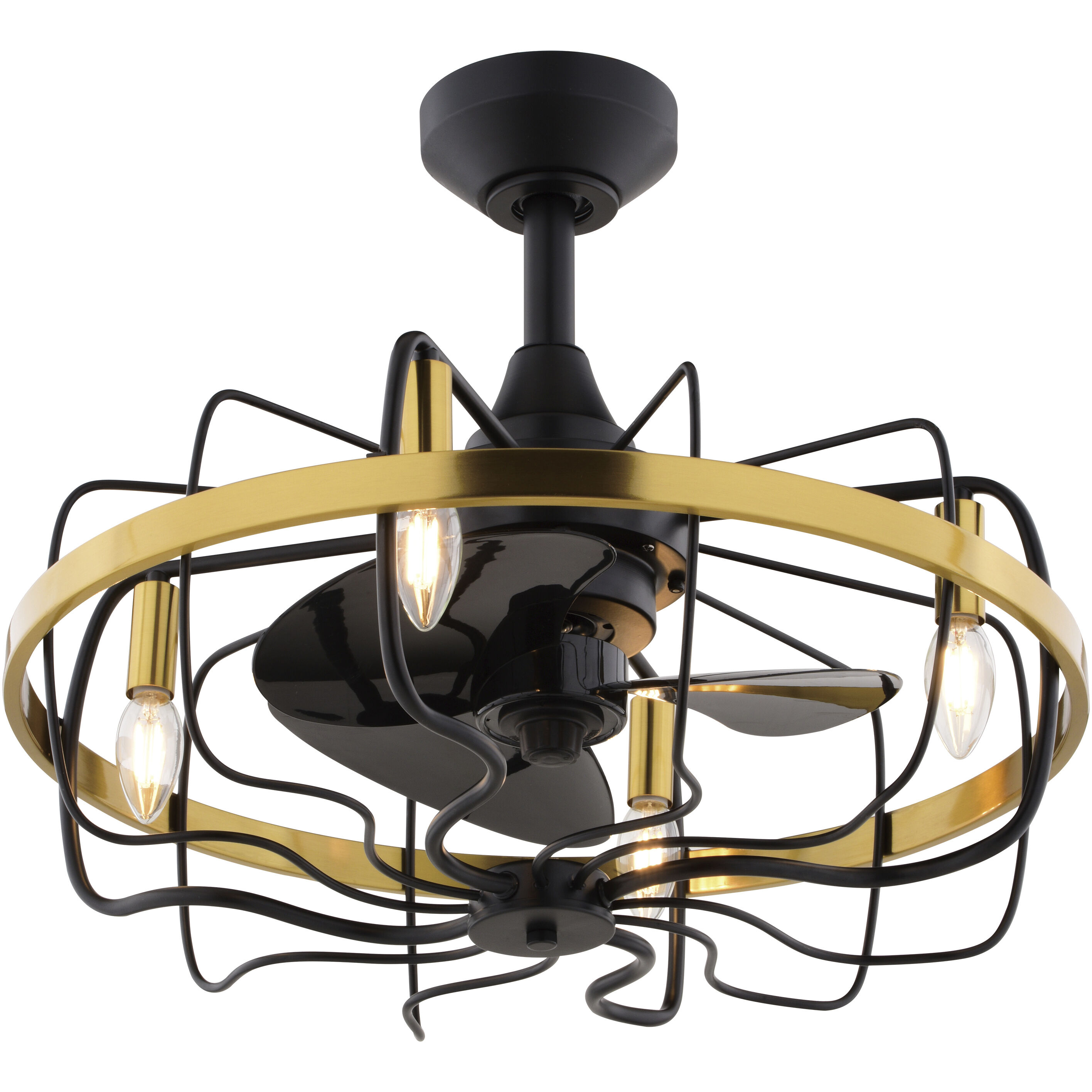 Kenton 13.77 inch Black and Satin Brass with Black Blades Ceiling Fan