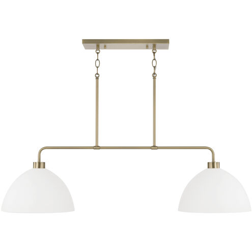 Ross 2 Light 44 inch Aged Brass Linear Chandelier Ceiling Light in Matte White