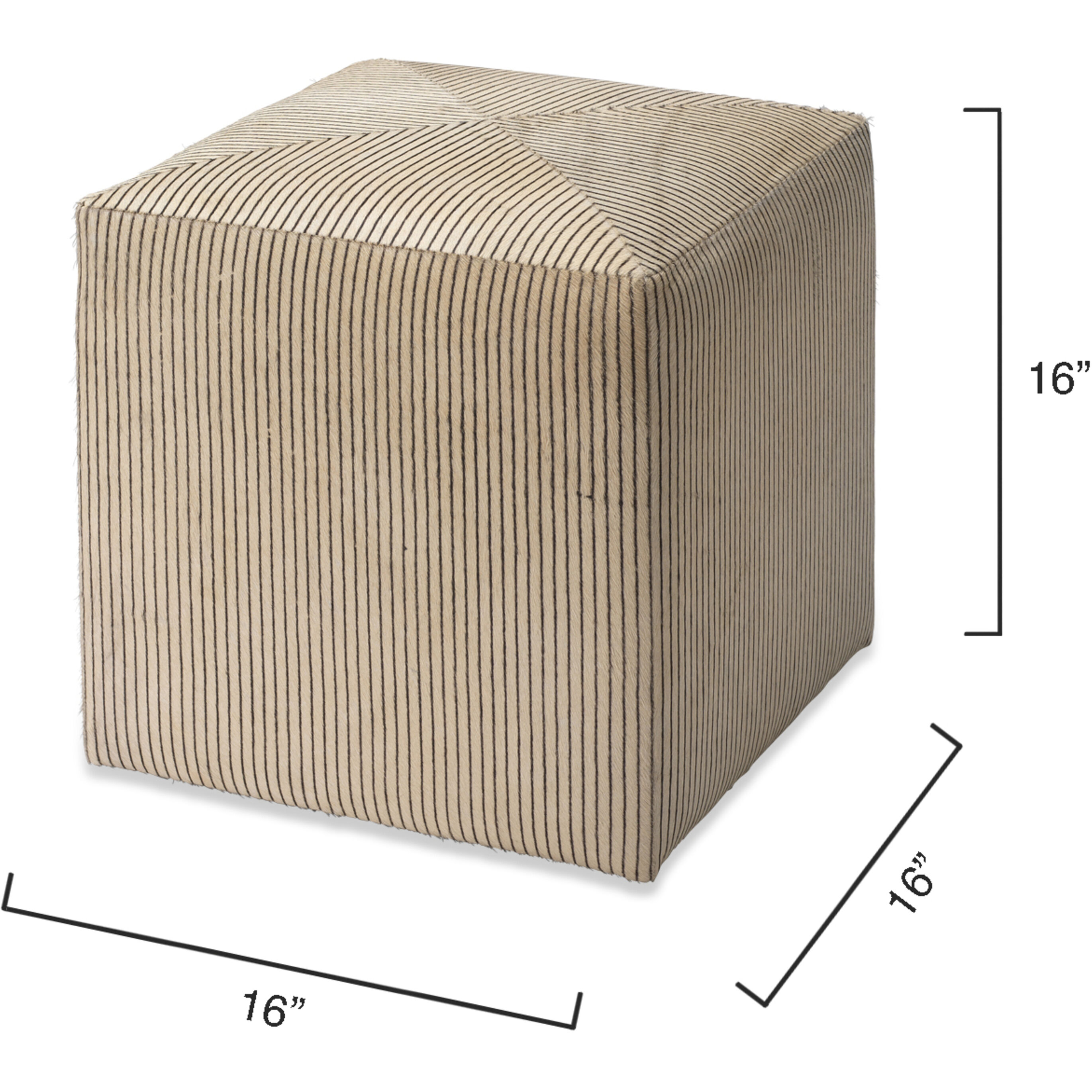 Pinstriped 16 inch Black & Cream Hide Ottoman