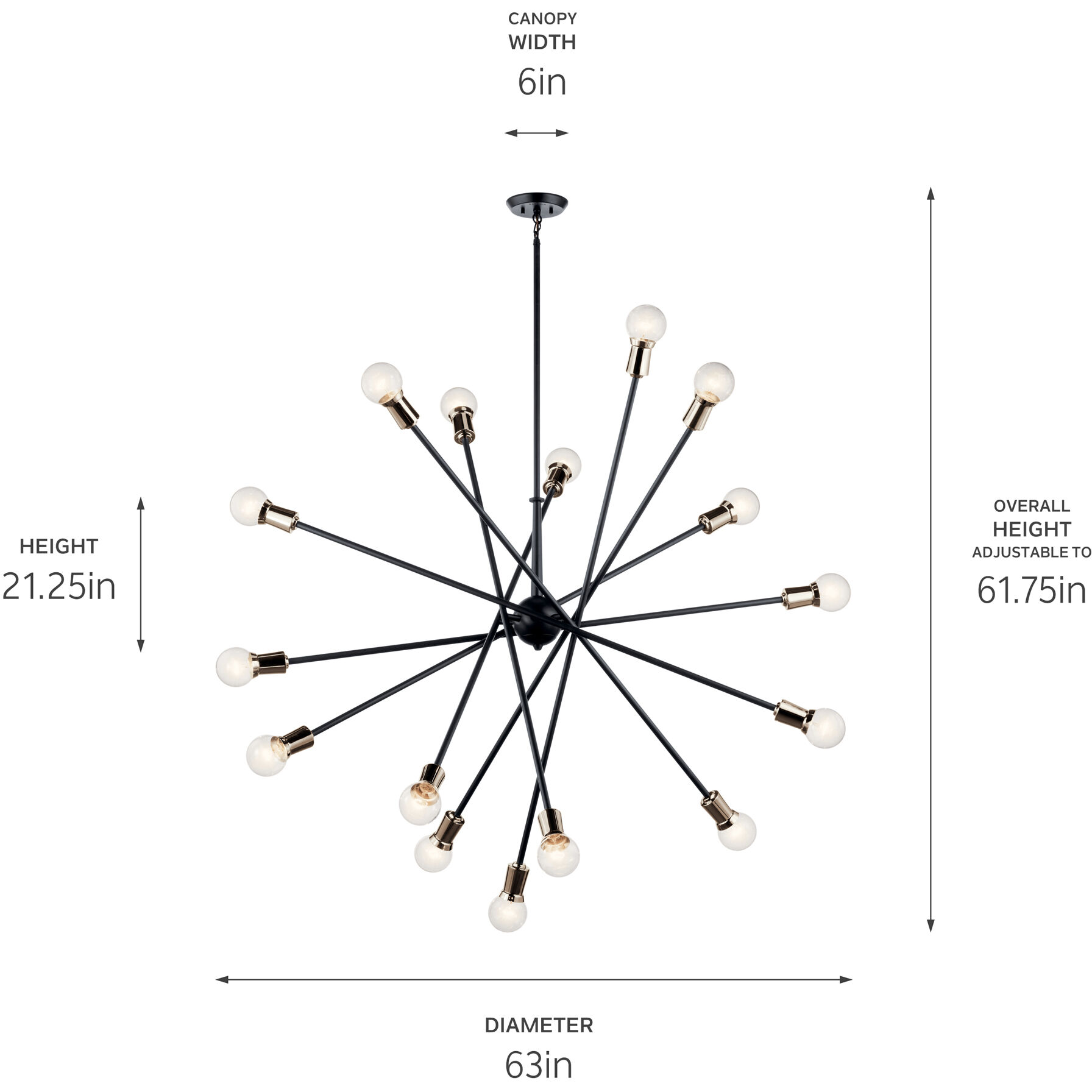 Armstrong 16 Light Black Chandelier Ceiling Light, Large