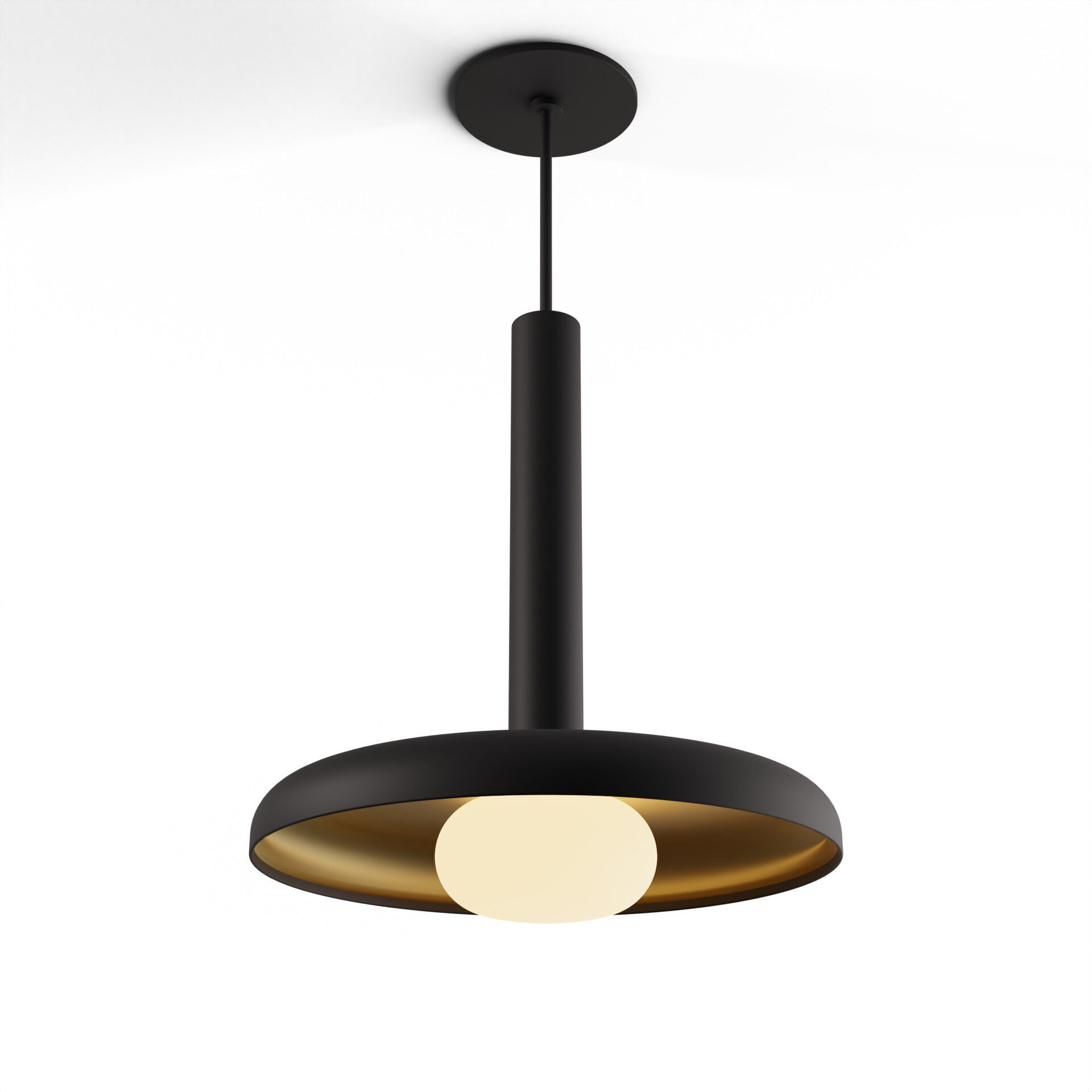 Combi LED 12 inch Matte Black Pendant Ceiling Light in Matte Black + Brass, Suspension / Flush Mount 2-in-1