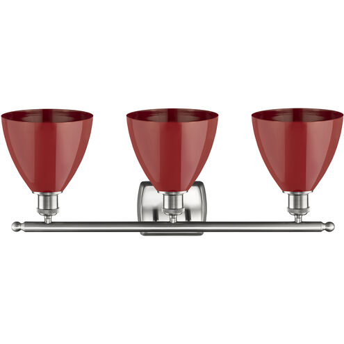 Ballston Plymouth Dome 3 Light 28 inch Brushed Satin Nickel Bath Vanity Light Wall Light in Matte Red